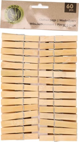 Wasknijpers - 180x - bamboe hout - 7 cm - wasspelden - knijpers - was ophangen — thumbnail 2