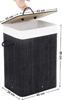MIRA Home Wasmand – Wasmand – Basic – Bamboe – Zwart - 40x30x60 — thumbnail 2