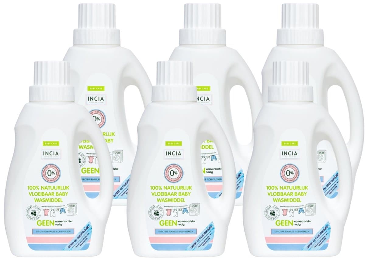 INCIA 100% Natuurlijke Vloeibaar Wasmiddel Jaarbox - 6x 750 ML - Parfumvrij - Geschikt voor Alle Was - Vegan - 150 Wasbeurten — afbeelding 1