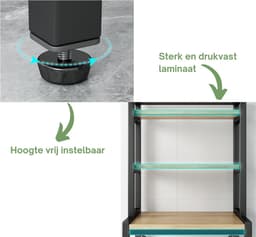 Livista® Wasmachine Kast - 3-Laags Opslagrek - Ruimtebesparende Wasruimte Organizer - 181x60x70 CM - Zwart — thumbnail 3