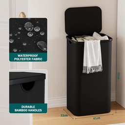 Wasmand met deksel - 100 liter - zwart - opvouwbaar — thumbnail 5