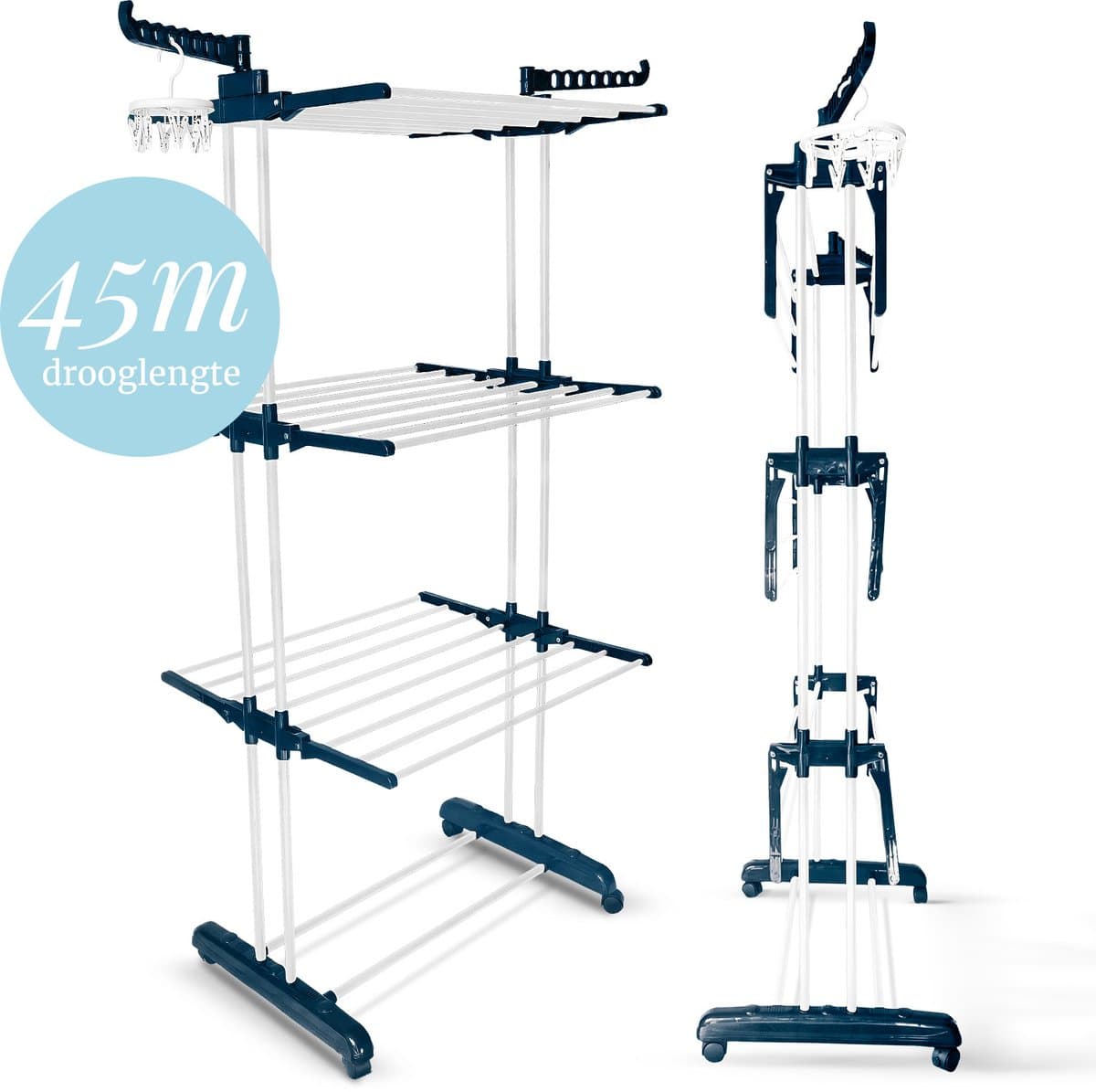 Wasrek met extra droogcarrousels - 45 meter drooglengte - Droogrek - Droogtoren - Wasrek inklapbaar - Droogrek inklapbaar - Wasrek staand - Wastoren — afbeelding 1