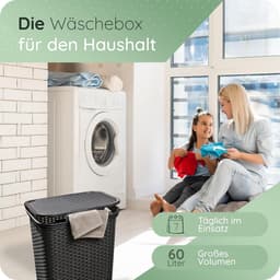 Novaliv 3-delige rotan wasmand met deksel 60L zwart, wasboxset wasemmer wascontainer modern voor badkamer was vuile was, wasmanden vuile wascontainer verzamelmand — thumbnail 3