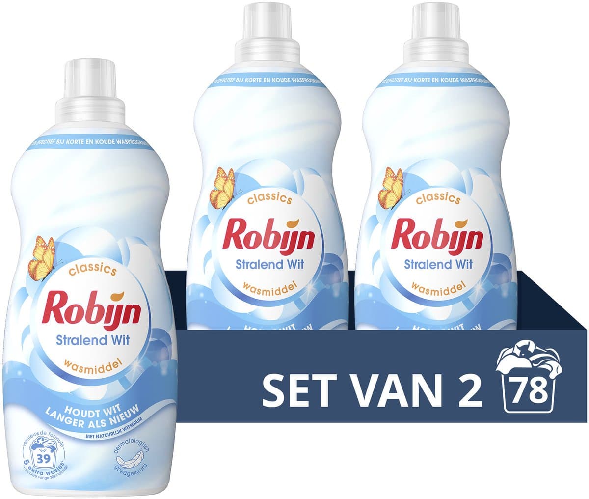 Robijn - Vloeibaar Wasmiddel - Klein & Krachtig -Stralend Wit - Voordeelverpakking - 2 flessen - 78 Wasbeurten — afbeelding 1
