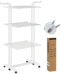 BAUER & MEYER® - Droogrek - Inklapbaar Wasrek - Incl. 20 wasknijpers - Droogtoren - Wastoren - 173 x 75 x 63 cm - Wit — thumbnail 4