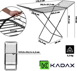 KADAX Droogrek met 20 m drooglengte, inklapbaar, zwart wasrek, luchtstroomdroogrek, wasdroger met vleugels, vleugeldroger — thumbnail 2