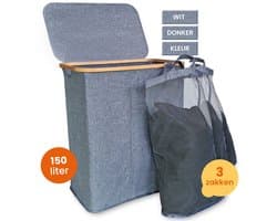 Goliving Wassorteerder 3 Vakken - 150L - Opvouwbare Wasmand Met Deksel - 3 Uitneembare Zakken Met Kleurlabels - 57 x 37 x 66 cm - Grijs — afbeelding 1