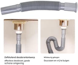 Gootsteenafvoerslang - Universele wastafelafvoer - Installatiediameter 1-1/4 inch - Flexibele, uitbreidbare afvoer van kunststof - Voor keuken-, badkamerwastafels en badkuipen - Eenvoudig te verlengen slang - Afvoeraansluiting - Grijs — thumbnail 3