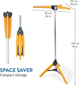 Strijkwasrek, droogmolen voor camping, roestvrij staal, compact opvouwbaar, oranje — thumbnail 4