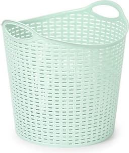 Plasticforte Gevlochten wasmand/opbergmand - 2x - flexibel - lichtgroen - 27 liter - rond - kunststof - 40 x 37 cm — thumbnail 3