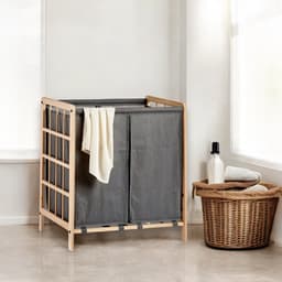 Marbeaux Wasmand - 2 Vakken - Wassorteerder - Grijs - Bamboe - 59,5x33cm — thumbnail 4
