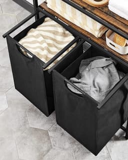 MIRA Home - Wasmand - Wassorteerder - Wasbox - Opbergmand - Zwart - Metaal/Hout - 2x46 Liter - 73x33x92 — thumbnail 3