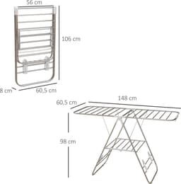 HOMCOM Inklapbaar wasrek, roestvrij staal, kunststof, zilver, wit 850-121 — thumbnail 3