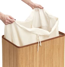 Zeller Luxe dubbele wasmand van bamboe hout - 52 x 32 x 63 cm - Wasgoedmanden/wasmanden - 104 liter — thumbnail 2