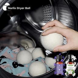 6 Drogerballen Voor Wasdrogers - Droogballen - Wasbollen - Gemaakt van 100% Nieuw-Zeelandse Schapen Wol - Incl. 2 Etherische Oliën - Wasdrogerballen - Wit — thumbnail 4