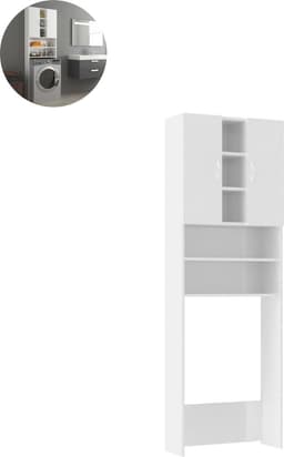 Wasmachine ombouw - Kast - Opbouwmeubel - Verhoger - Wasmachine meubel - Opbergkast - Hout - 64x25,5x190 cm - Hoogglans Wit — thumbnail 1