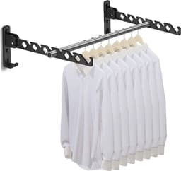 Wanddroogrek inklapbaar - Aluminium 90 graden draaibaar - Uittrekbaar wasrek - Balkon Bijkeuken Garderobe - Keuken Badkamer - Zwart Wanddroogrek — thumbnail 1