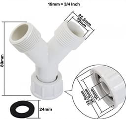 Y stuk kraan splitter - 3/4" - wasmachinekraan splitter - y stuk aanvoer kraan - waterverdeler 2 weg - pp - afvoer en aanvoer kraan splitte — thumbnail 2