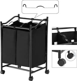 Wassorteerder op wielen met 2 vakken en afneembare zakken - 90 liter capaciteit - zwart. — thumbnail 5