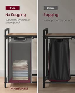 FurnStar - Wasmand - Wasmand met 2 compartimenten - Uittrekbare en verwijderbare waszakken - Wassorteerder - Plank - Metalen frame - 2 x 46L - 73 x 33 x 72 cm - Rustiek bruin en grijs — thumbnail 5