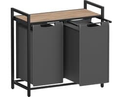 FurnStar - Wasmand - Wasmand met 2 compartimenten - Uittrekbare en verwijderbare waszakken - Wassorteerder - Plank - Metalen frame - 2 x 46L - 73 x 33 x 72 cm - Rustiek bruin en grijs