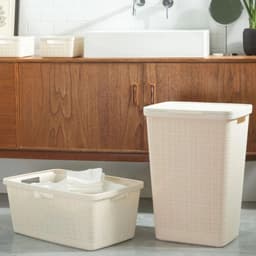 Lux en modern wasmand met deksel - 58 liter - beige — thumbnail 2