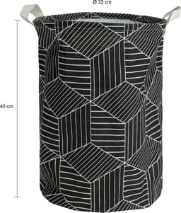 QUVIO Wasmand met handvaten - Waszak met 1 compartiment - Wassorteerder - Wasmanden - Wasbox - Opbergmand - Opbergmand kinderkamer - Speelgoedmand - Opvouwbaar - Hexagon patroon - 43 L - Jute - 33 x 33 x 40 cm (lxbxh) - Zwart en wit — thumbnail 2