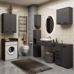 Badkamerkast voor Wasmachine FIN / Hoge Wasmachinekast met 2 Deuren / AKORD Furniture Factory / Grafietgrijs / 64 x 180 x 30 cm — thumbnail 4