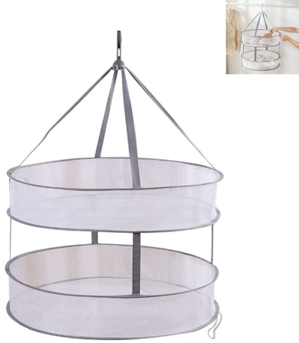 Hangend droogrek voor truien - opvouwbaar mesh-droogrek voor kleding - plat droogrek met twee lagen - geschikt voor poppen en truien - voor binnen- en buitenwas - 61×61×12cm - grijs — afbeelding 1