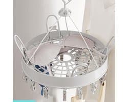 Opvouwbare Wasrek Met 24 Clips - Rond - Kunststof - Draagbaar - Voor Sokken - Handdoeken - Ondergoed En Babykleding - 32.5x32.5x33 cm