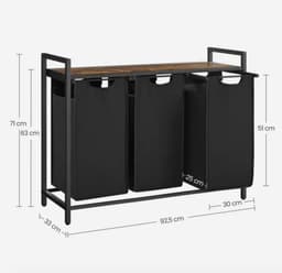 Wasmand 39,8L met 4 Compartimenten – Was Sorteerder– Oxford Stof Wasopslag met Interne Verdelers – Stevige Was Organizer voor Badkamer of Wasruimte – Bruin/Zwart — thumbnail 4