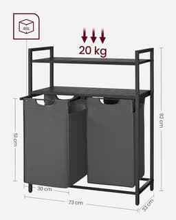 Vasagle Laundry basket, laundry sorter with 2 pull-out and removable pockets, 2 shelves, 46 l capacity per bag, for laundry room, black and grey BLH211G01 — thumbnail 4