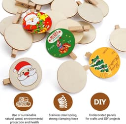 Dailygoods- Houten Klemmen 50 Stuks - 4,8 cm - Natuurlijk - Ronde Schijf - Knutselklemmen - Decoratieve Klemmen - Mini Klemmen voor Ansichtkaarten — thumbnail 3