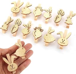 Mini Houten Knijpers - Decoratieve Knijpers - Huis Decoratie - Met Vrolijk Motief - 12 Stuks 5 cm - Natuurlijk Hout — thumbnail 1