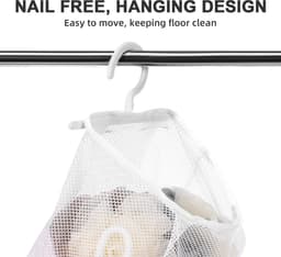 Dailygoods- Waszak - Ademend Mesh - Hangende Waszak met Haak - Opvouwbaar - Grote Capaciteit - 3 Ladingen - Ruimtebesparend - Wasmand — thumbnail 4