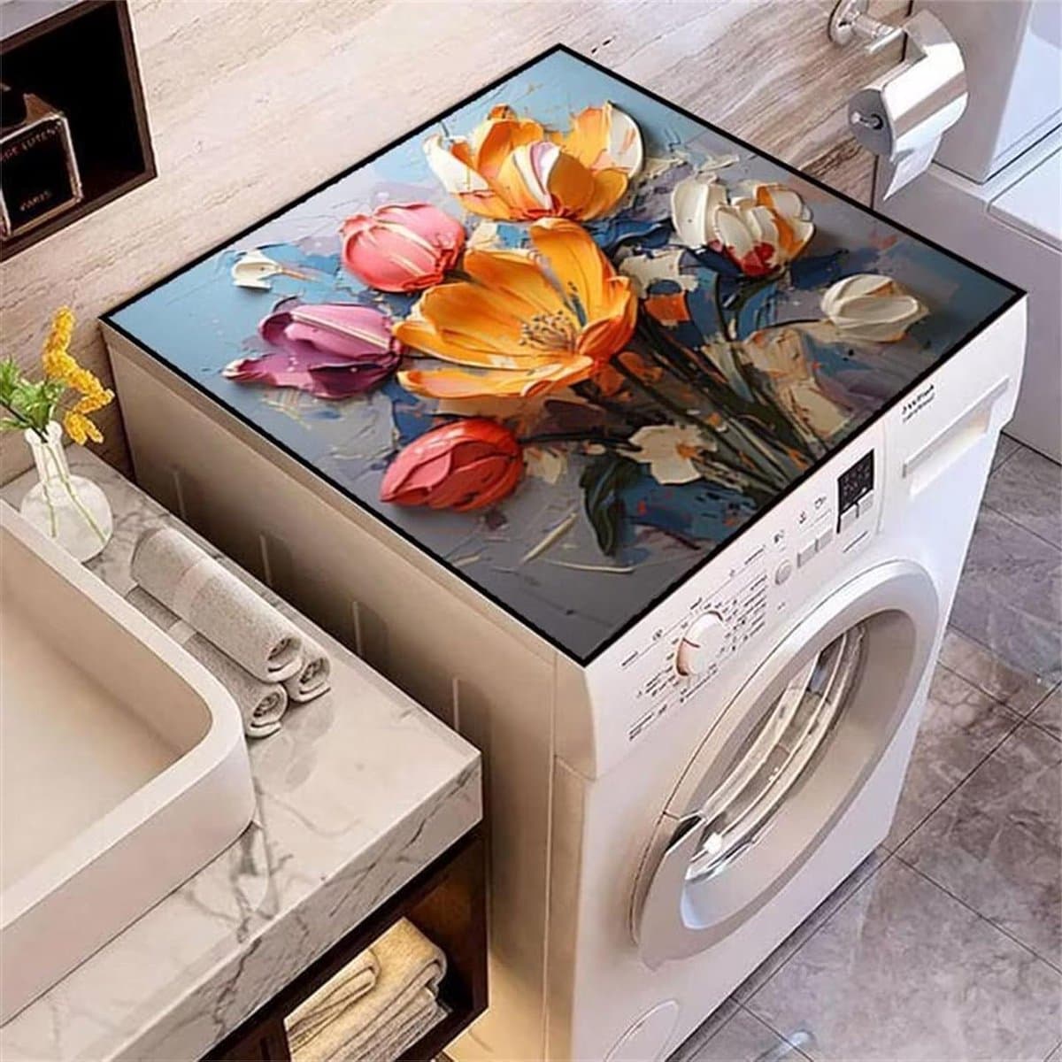 Wasmachine Droger Topbeschermer - Absorberende Hoes - Apparaten Beschermen - Sneldrogend Antislip - 50 x 60 cm - Tulpenbloemen — afbeelding 1