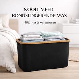 Vellano Opvouwbare Wasmand 45L – Zwart – Wasmand met Bamboe Rand – Inklapbare Wasbox met Handgrepen – Heupwasmand – Opbergmand — thumbnail 3