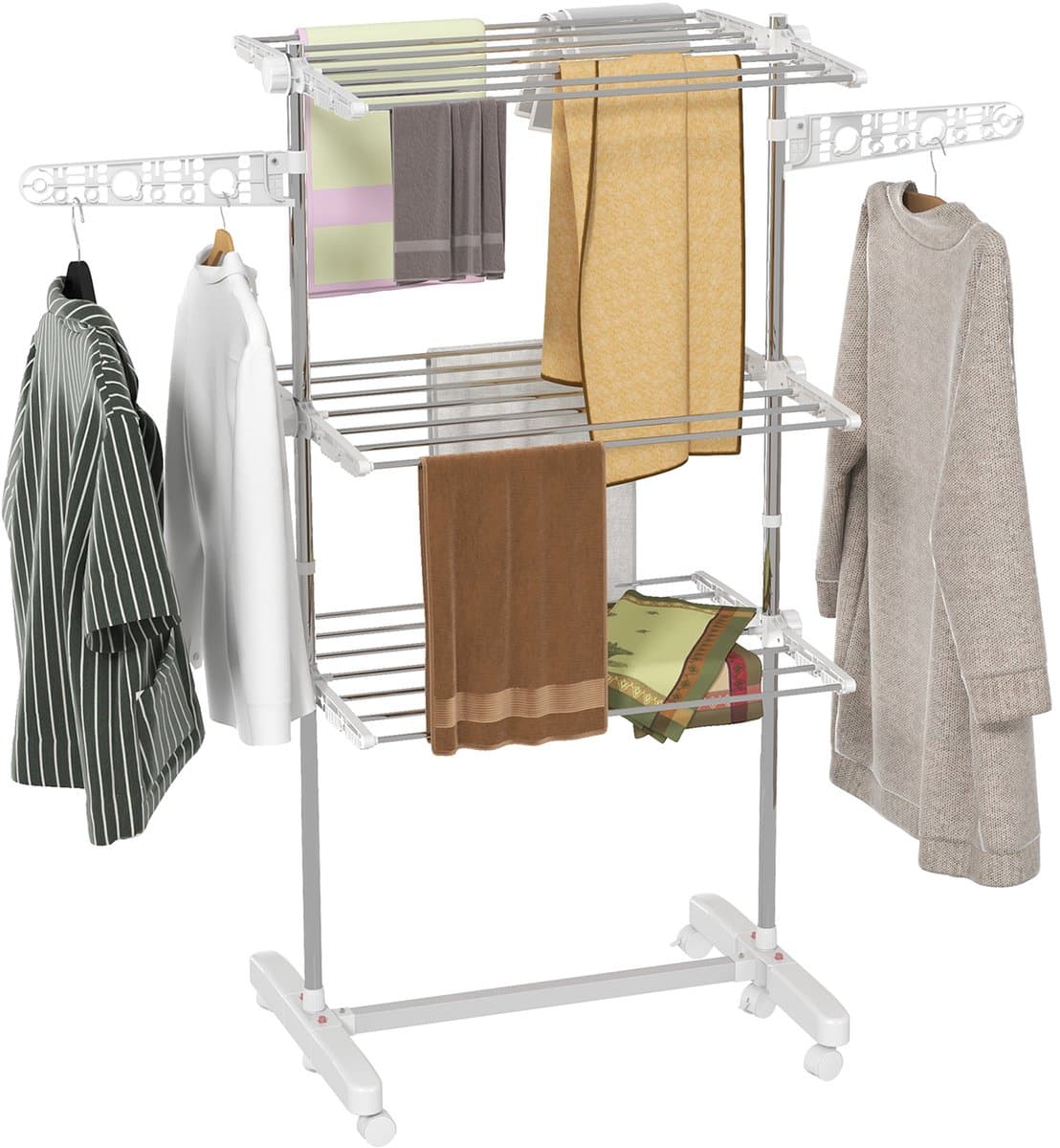 Stendino Verticale Pieghevole in Acciaio e Plastica con 6 Ruote en 3 Ripiani Regolabili, 142x55x172 cm — afbeelding 1