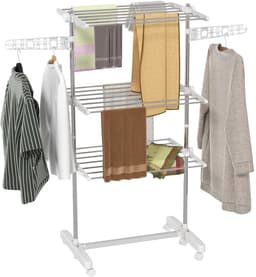 Stendino Verticale Pieghevole in Acciaio e Plastica con 6 Ruote en 3 Ripiani Regolabili, 142x55x172 cm — thumbnail 1