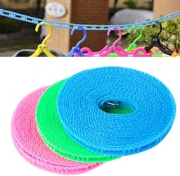 Allecto - Kleding drogen touw - Winddicht - Draagbare waslijn - 3 rollen 5 meter - Antislip - Geschikt voor binnen en buiten - Blauw, Roze, Groen — thumbnail 3