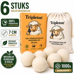 Tripleton® XXL Wollen Drogerballen – 6 Stuks – Herbruikbare Wasdrogerballen – Wasbollen – Dryer Balls – Wasballen — thumbnail 1