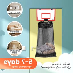 Wasmand voor basketbal, ophangbare waszak met ritssluiting, ideaal voor slaapkamer, badkamer en bijkeuken, zonder boren, 2-in-1 design, multifunctioneel en praktisch — thumbnail 2