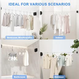 Uitschuifbare waslijn, 4,8 m, niet doorhangend, intrekbare waslijn, wandmontage, roestvrij stalen touw, intrekbare kledinglijn, drogen van kleding, Waslijn voor balkon, hotel, waskamer — thumbnail 3