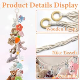 Dailygoods- Opbergnet Bohemian Macramé - Hangende Opberger - Opberg Etui - Knuffels - Decoratie - 40 Clips - 2 m Pluche Dier - Opbergnetten — thumbnail 5