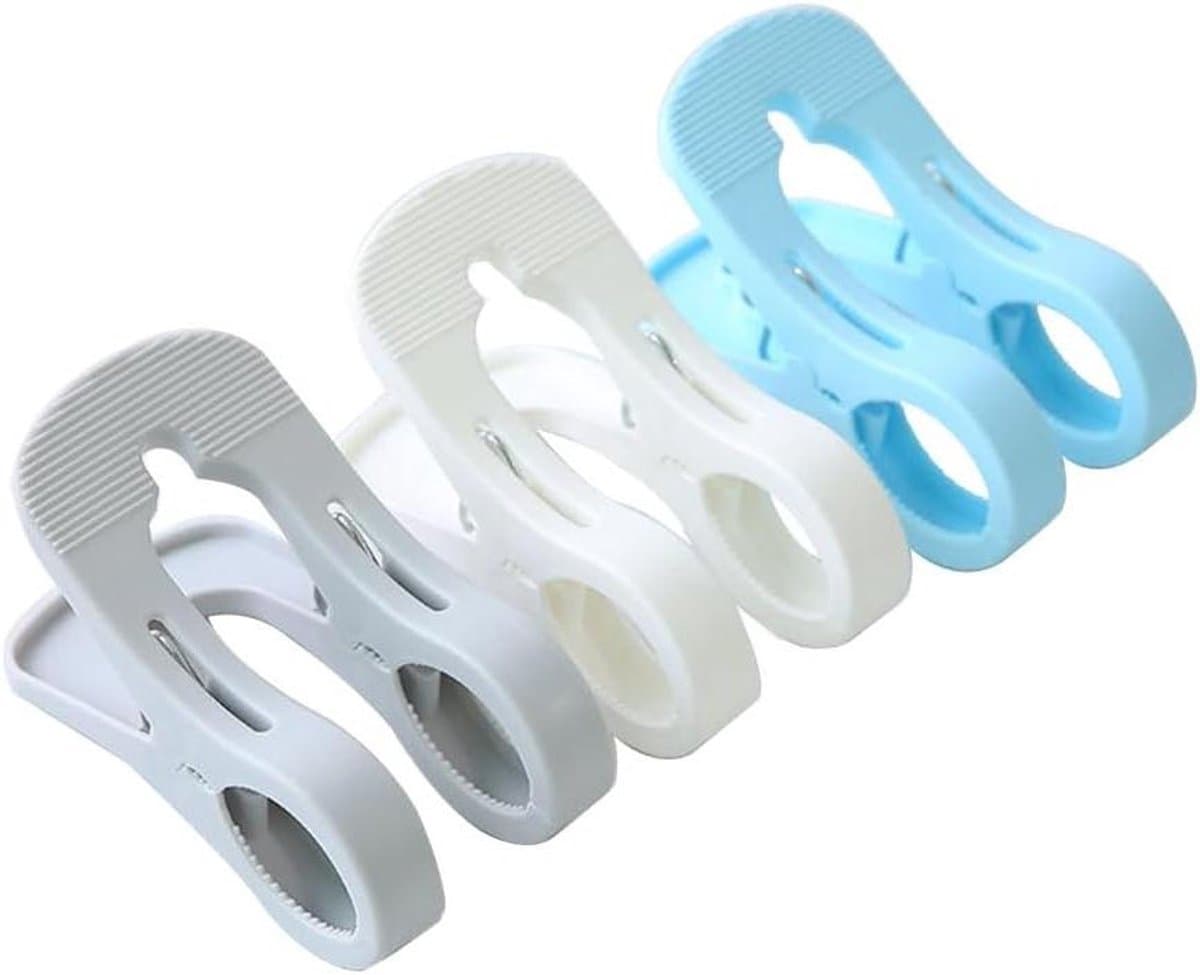 Grote Wasknijpers - Handdoek Clips - Kleding Droge - Windbestendig Ontwerp - 3 Stuks - Grijs Blauw Wit — afbeelding 1