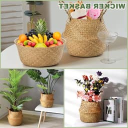 Set van 2 Opvouwbare Seagrass Opbergmanden, Kleine Wasmand en Wicker Mand met Handvat, Ideaal voor Woonkamer, Slaapkamer en Badkamer, Perfect voor Planten en Organisatie — thumbnail 4