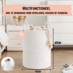 Woning Decor® Wasmand 100L XXL – Katoenen Wasmand – Opbergmand – Wassorteerder – Wit — thumbnail 2