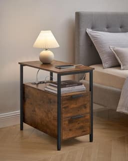 VASAGLE Bijzettafel, nachtkastje met stekkerdoos, 2 laden, salontafel, nachtkastje voor woonkamer, slaapkamer, vintage bruin-klassiek zwart LET325B01 — thumbnail 4