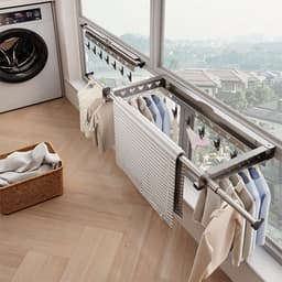 Opvouwbaar muurwasrek – uitschuifbaar droogrek 62.3–115 cm met klemmen – ruimtebesparend zwart — thumbnail 5