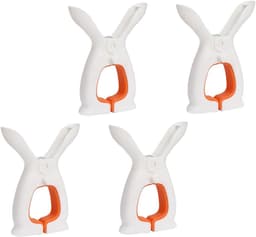 4 Stuks - Grote Plastic Wasknijpers - Wasknijpers Konijn - Windproof Wasclips in Konijnenvorm - Duurzaam & Stevig - Voor Strandlakens, Dekens & Kleding - Wit/Oranje — thumbnail 1